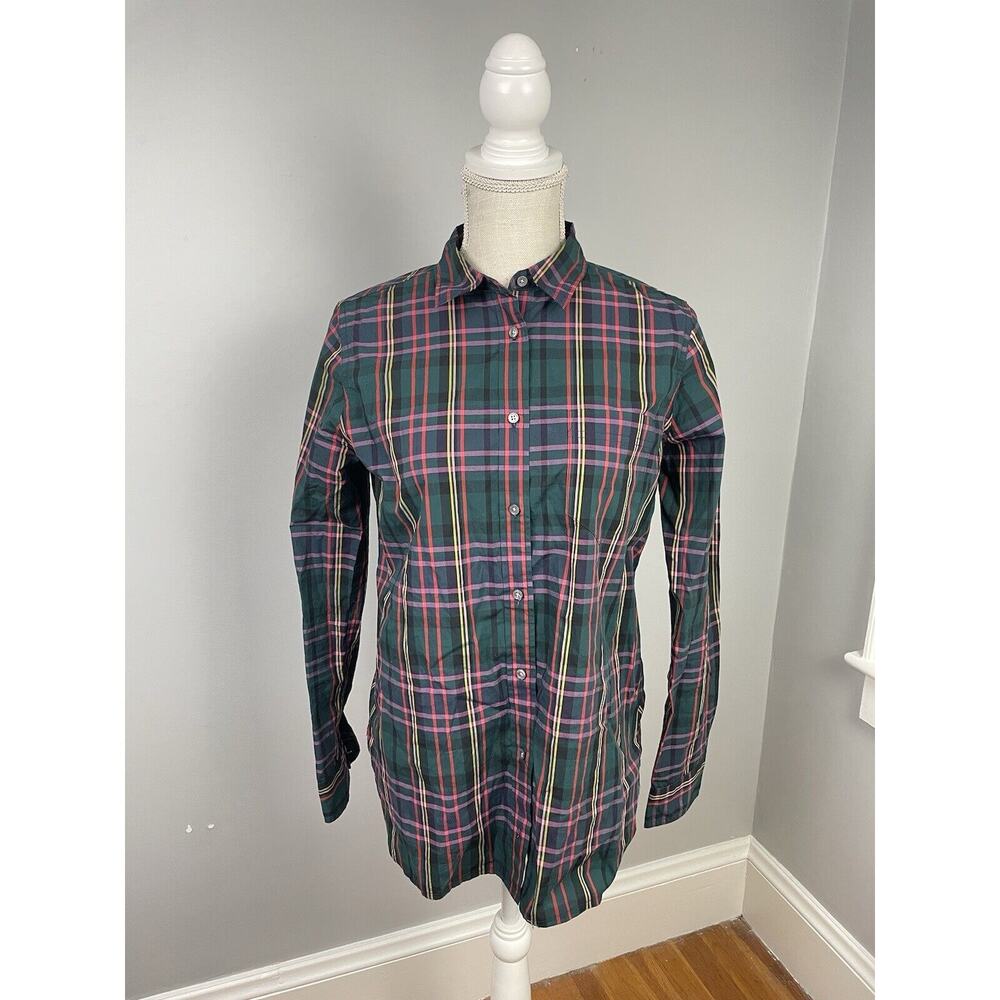 J Crew Button-Up Shirt Size 6 Signature Green/Pink Tartan Plaid Womens